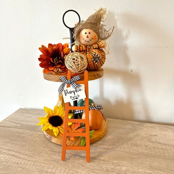 Fall Mini Ladder Signs Set 2pc Sunflower Pumpkin Patch 11in Tier Tray Decor - Picture 3 of 11